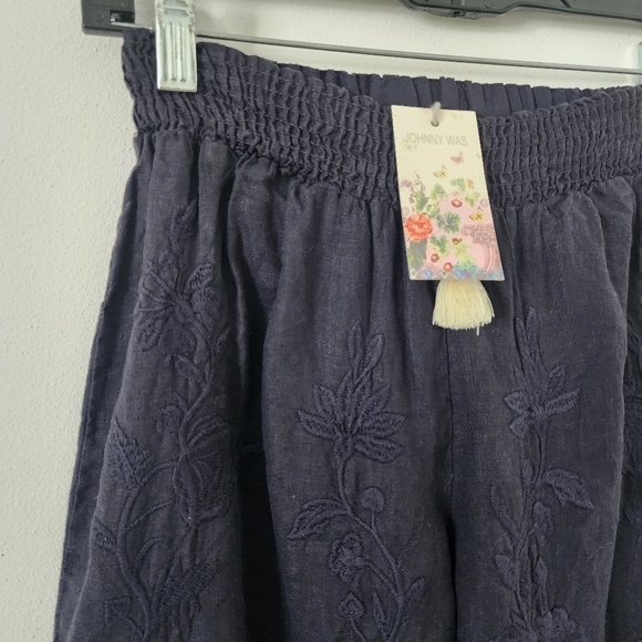 Johnny Was Renee Embroired Side Slit Palazzo Linen Pants Size XS - Picture 7 of 17